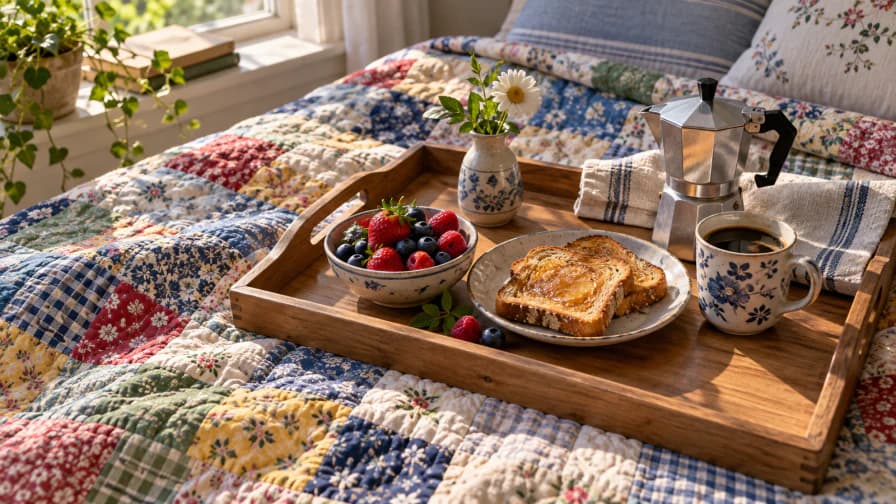 Breakfast Tray under a Patchwork Quilt jigsaw puzzle preview