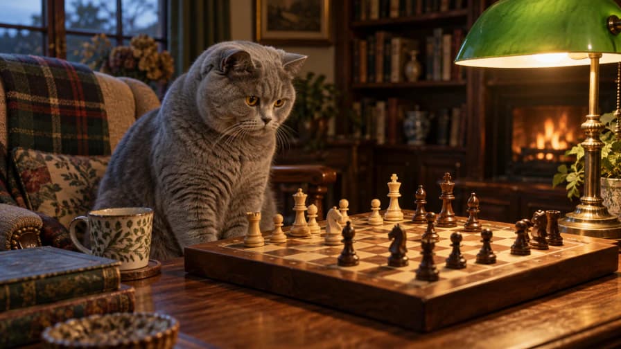 British Shorthair beside a Chessboard jigsaw puzzle preview