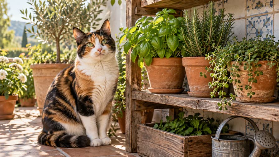 Calico Cat beside a Herb Shelf jigsaw puzzle preview