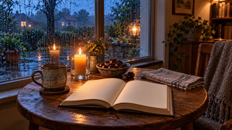 Candlelit Table beside a Rainy Window jigsaw puzzle preview