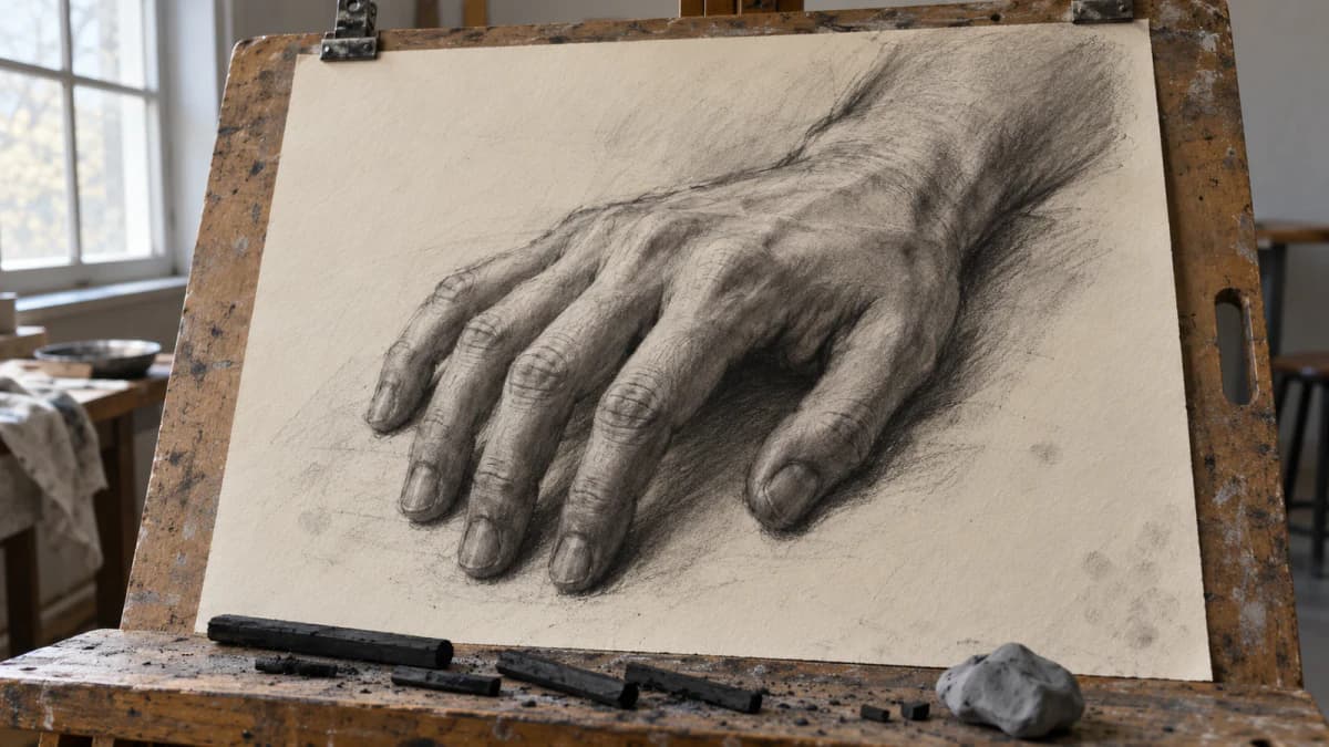Charcoal Hand Study on a Drawing Board jigsaw puzzle preview