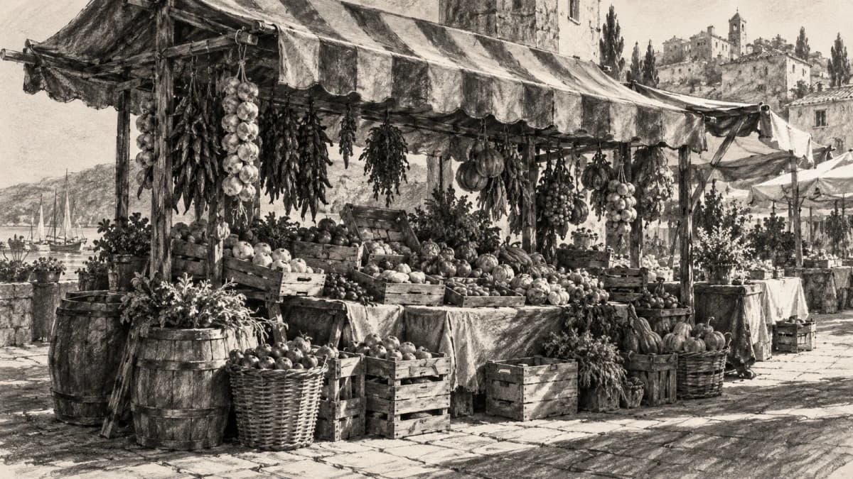 Charcoal Study of a Market Stall jigsaw puzzle preview
