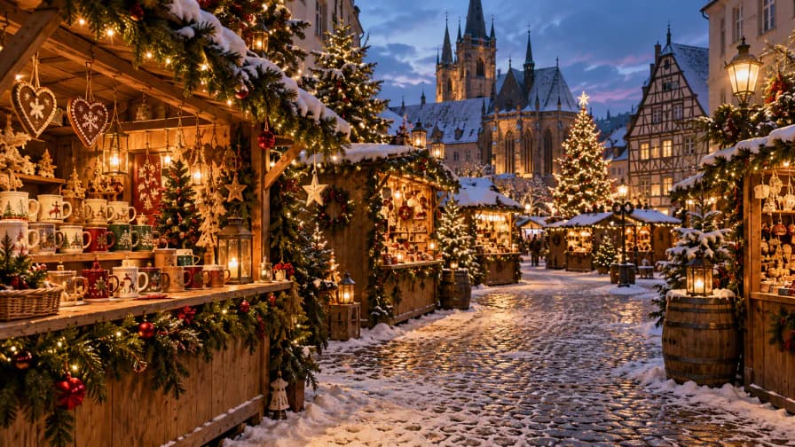 Christmas Market Stalls at Twilight jigsaw puzzle preview