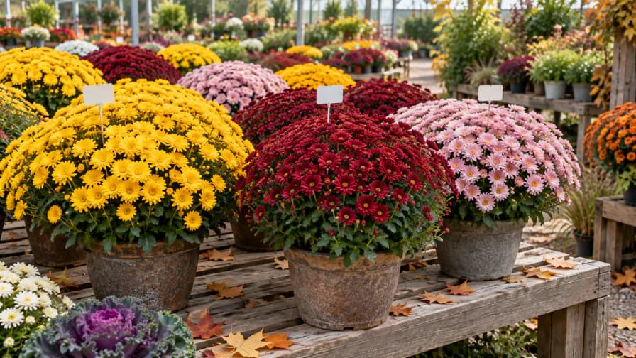 Chrysanthemums on a Nursery Bench jigsaw puzzle preview