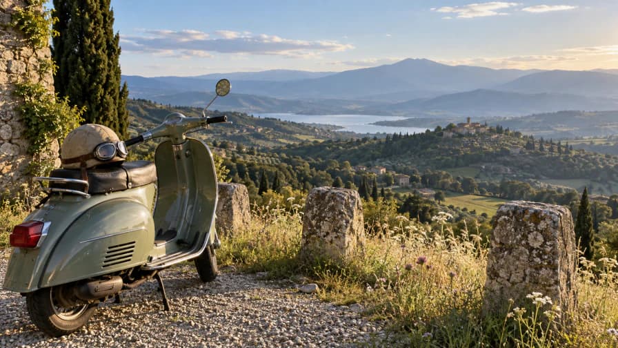 Classic Scooter at a Hillside Viewpoint jigsaw puzzle preview