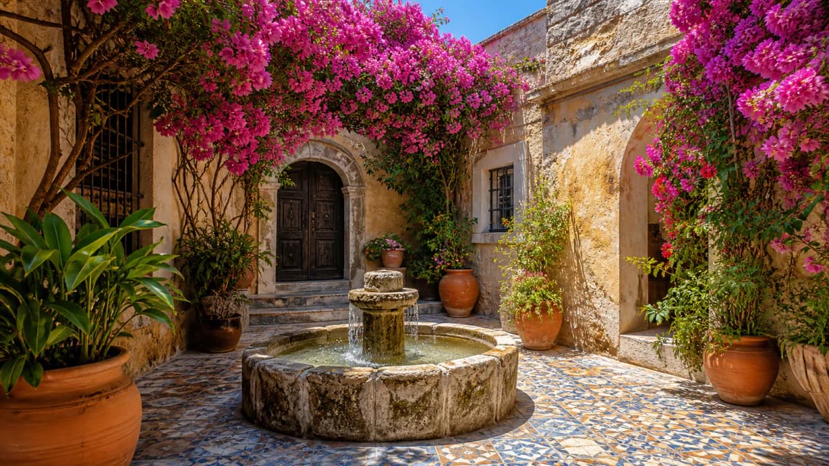 Courtyard Fountain with Bougainvillea jigsaw puzzle preview