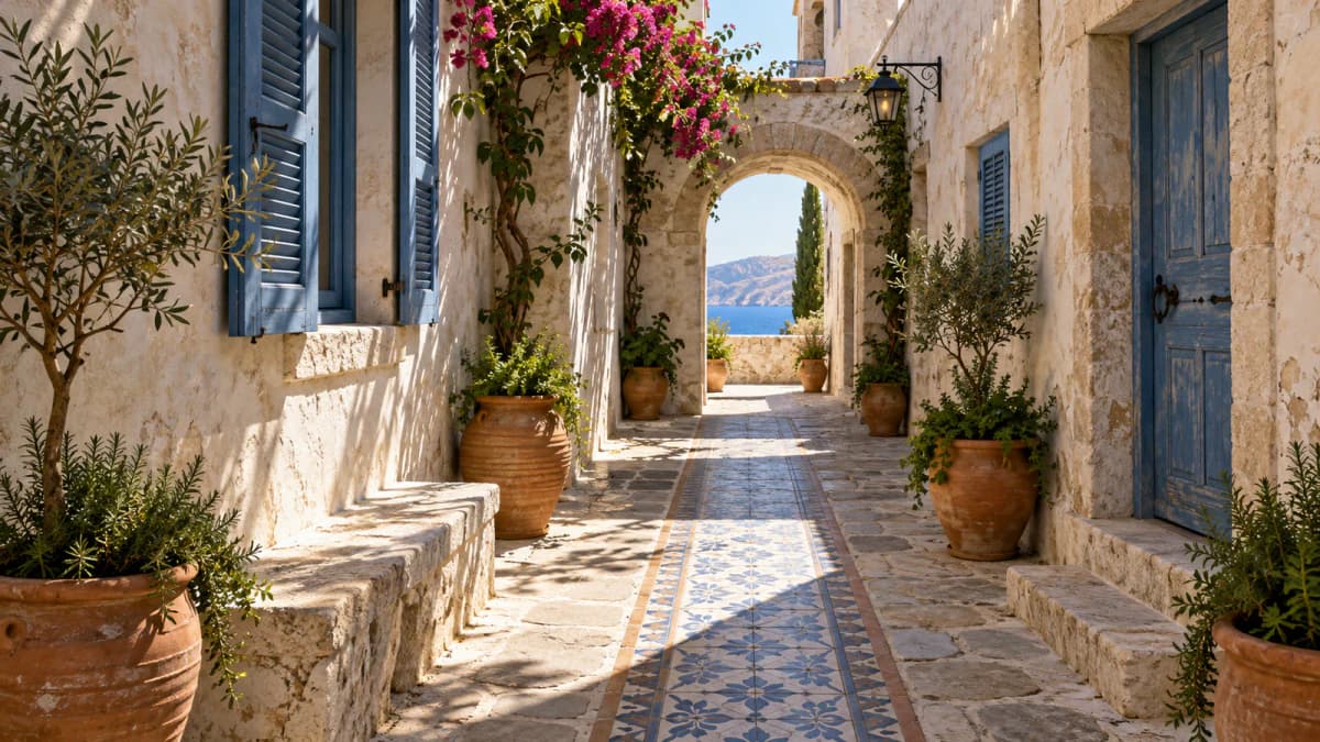 Courtyard Passage under Blue Shutters jigsaw puzzle preview