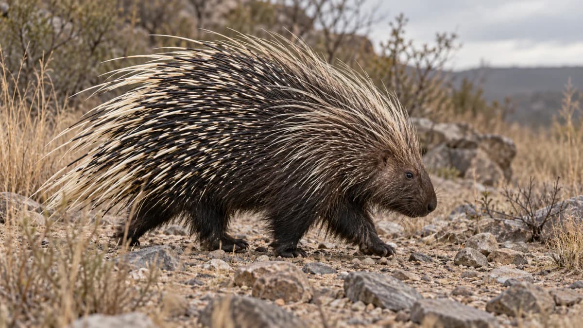 Crested Porcupine on a Rocky Scrub Path jigsaw puzzle preview