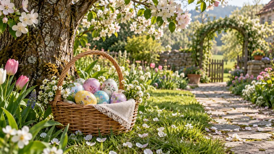 Easter Basket beneath a Blossom Tree jigsaw puzzle preview