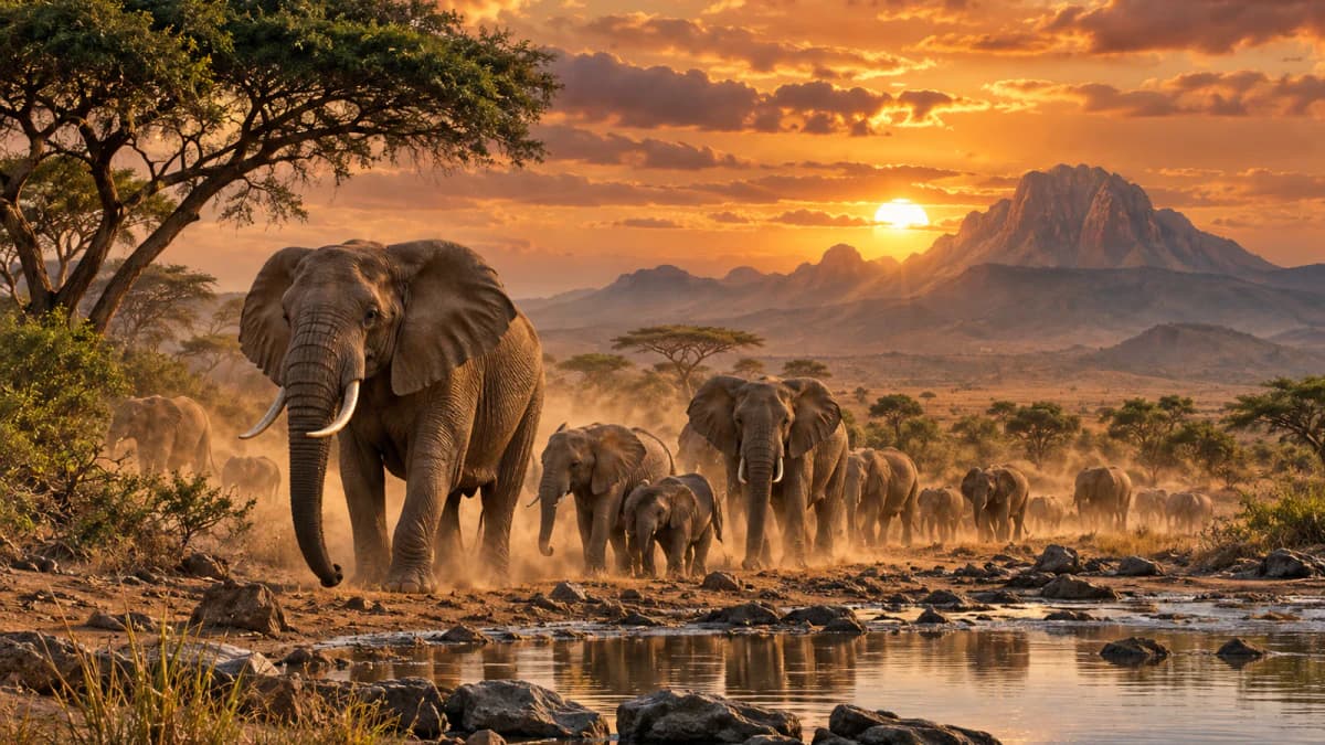 Elephants beneath a Dusty Sky jigsaw puzzle preview