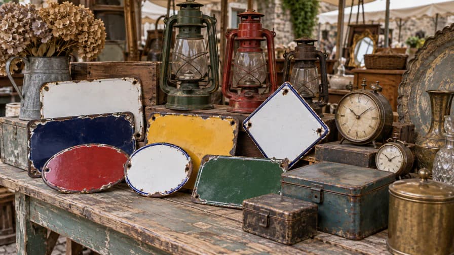 Enamel Signs at a Flea Market jigsaw puzzle preview