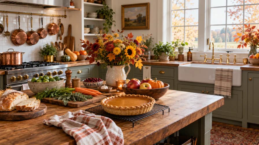 Farmhouse Kitchen at Thanksgiving jigsaw puzzle preview