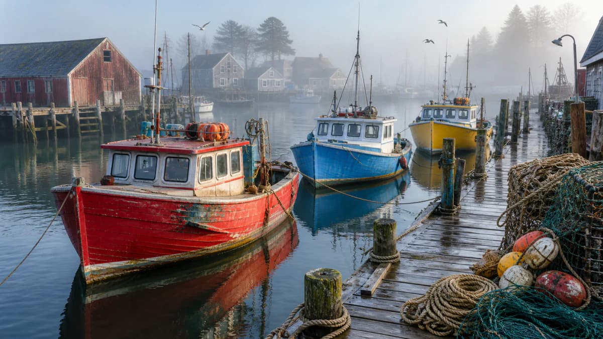 Fishing Boats in a Foggy Harbor jigsaw puzzle preview