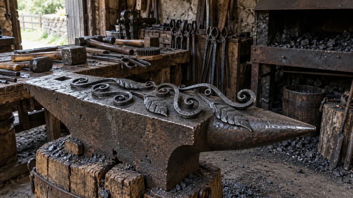 Forged Iron Scrolls Cooling on a Blacksmith's Anvil jigsaw puzzle preview