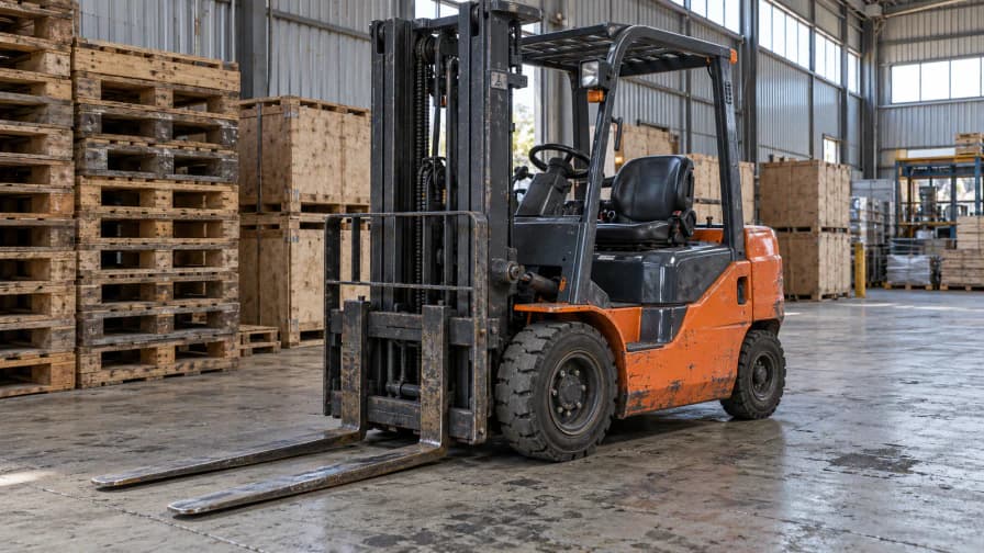 Forklift beside Stacked Wooden Pallets jigsaw puzzle