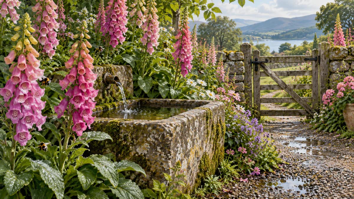 Foxgloves around a Water Trough jigsaw puzzle preview