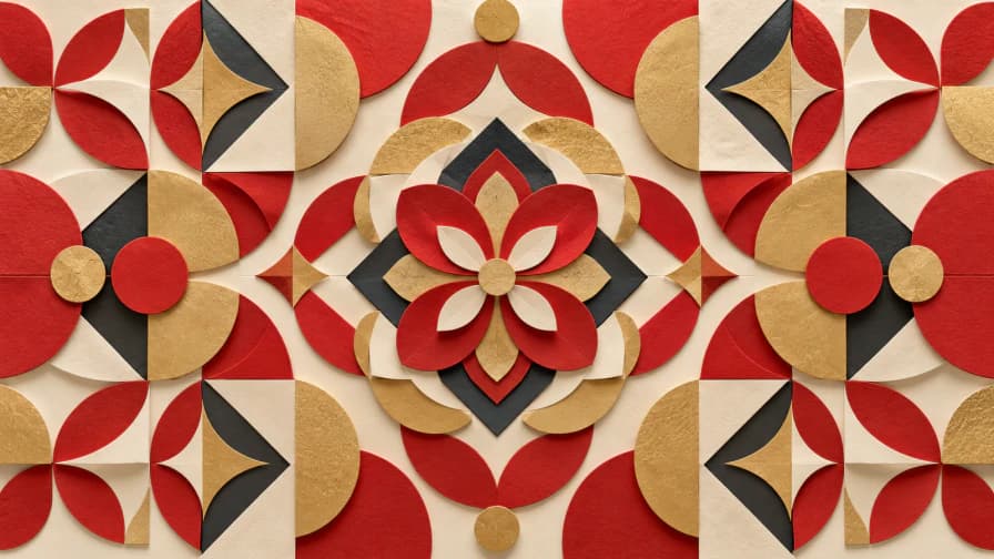 Geometric Paper Cutouts in Red and Gold jigsaw puzzle preview