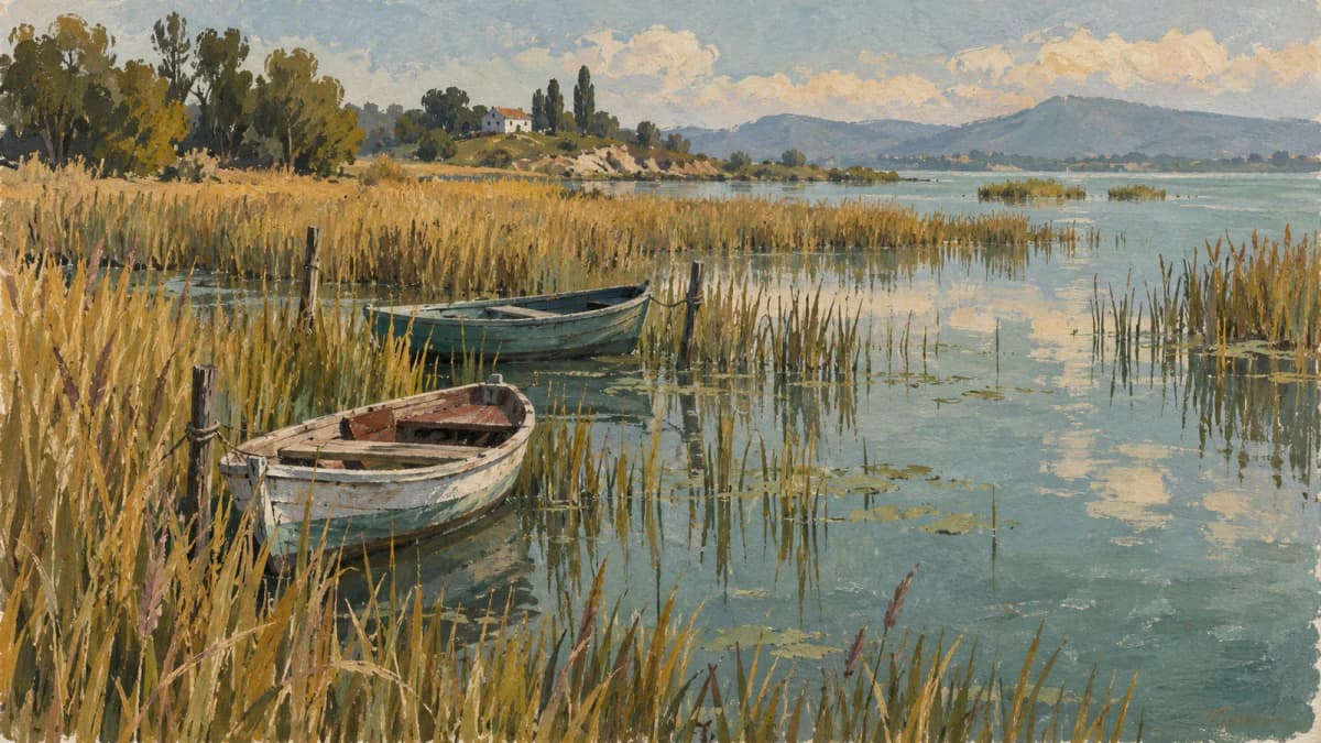 Gouache Boats in a Reed Marsh jigsaw puzzle preview