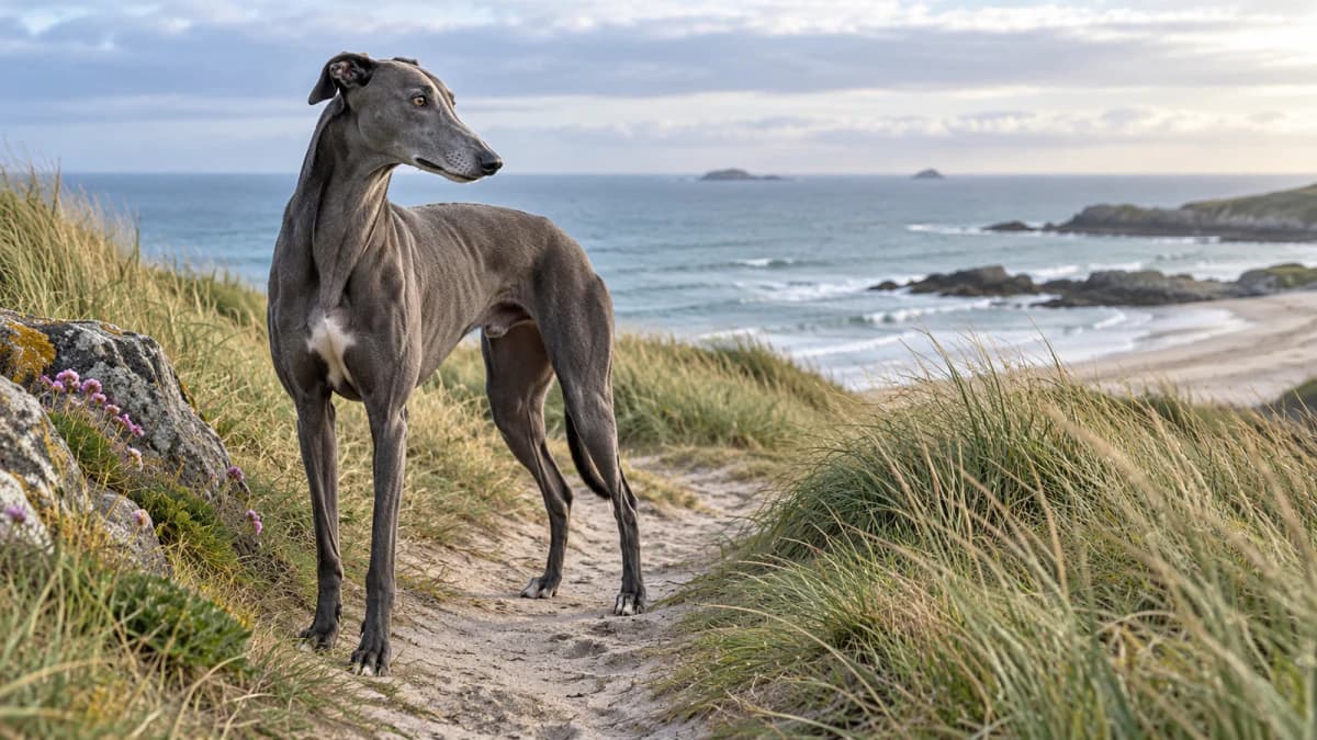 Greyhound beside a Seaside Path jigsaw puzzle preview
