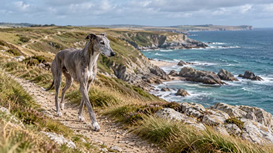 Greyhound on a Coastal Path jigsaw puzzle preview