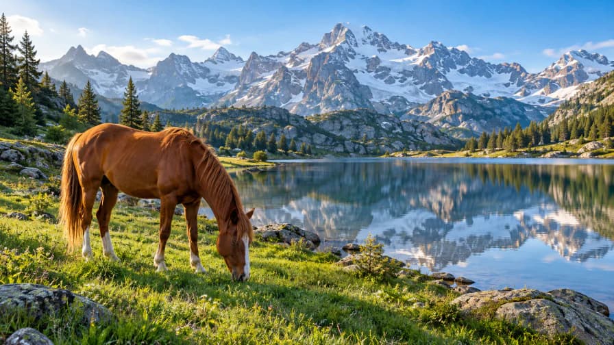 Horse Grazing by a Lake jigsaw puzzle preview