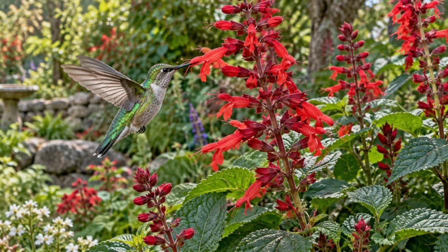 Hummingbird at a Red Salvia jigsaw puzzle preview