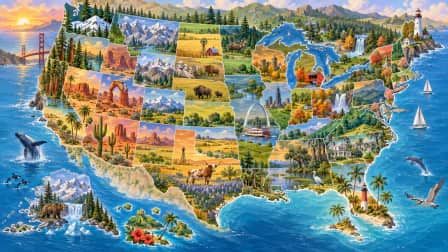 Illustrated USA Map with Landmarks jigsaw puzzle
