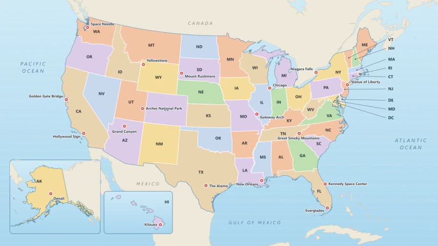 USA Map with Landmarks jigsaw puzzle