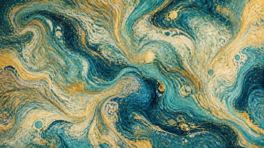 Ink Marbling in Teal and Gold jigsaw puzzle preview