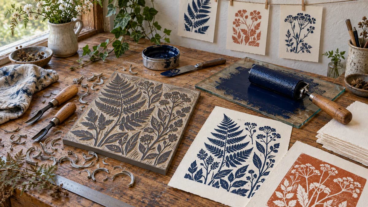 Linocut Printmaking Table jigsaw puzzle preview