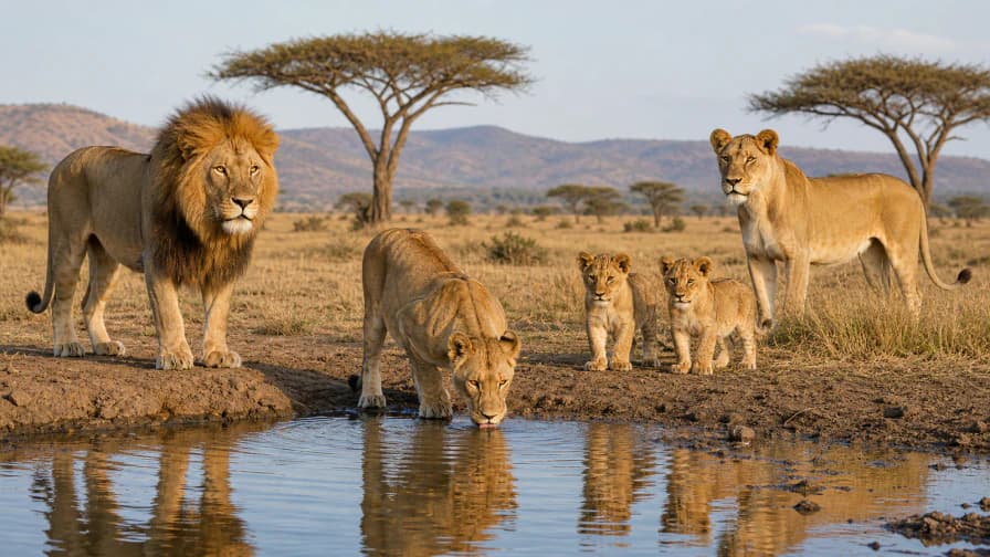Lion Pride at a Waterhole jigsaw puzzle preview