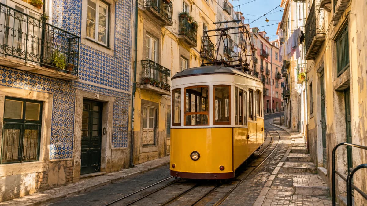 Lisbon Tram on a Tiled Street jigsaw puzzle preview