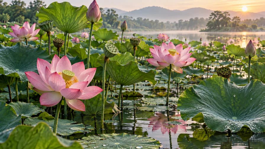 Lotus Flowers above Broad Leaves jigsaw puzzle preview