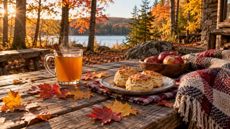 Maple Leaves and Cider on a Picnic Table jigsaw puzzle preview