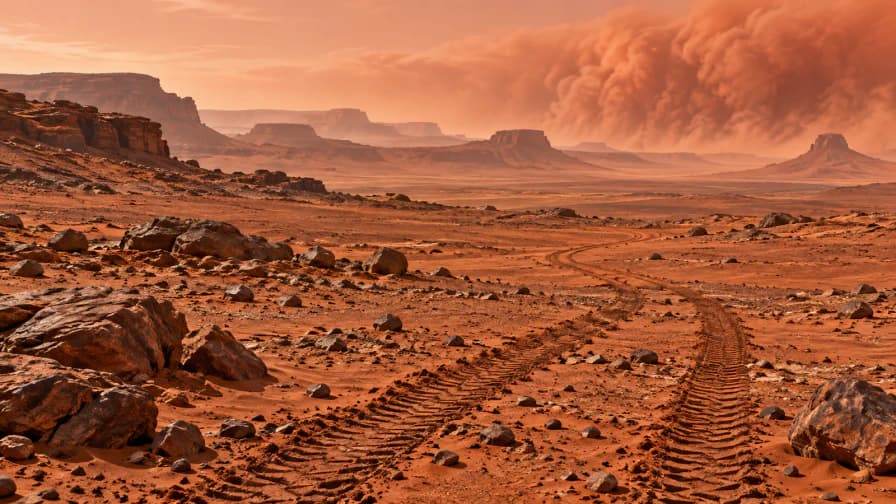 Mars Dust Storm over a Rover Trail jigsaw puzzle preview