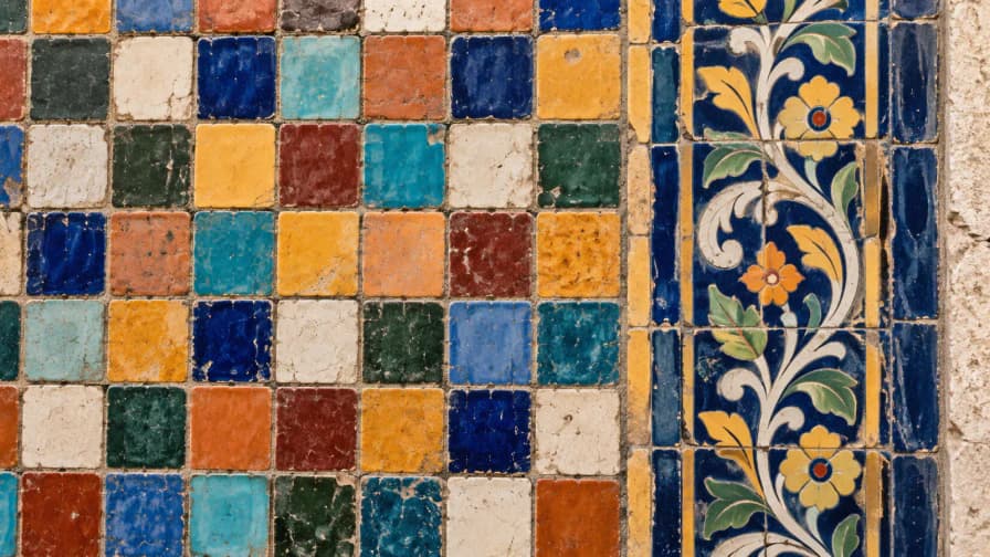 Mosaic Squares beside a Floral Border jigsaw puzzle