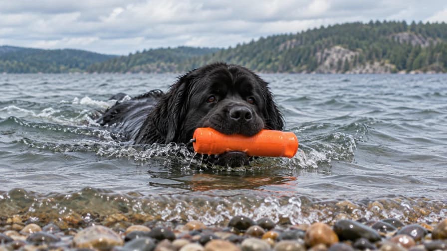 Newfoundland Swimming with an Orange Dummy jigsaw puzzle