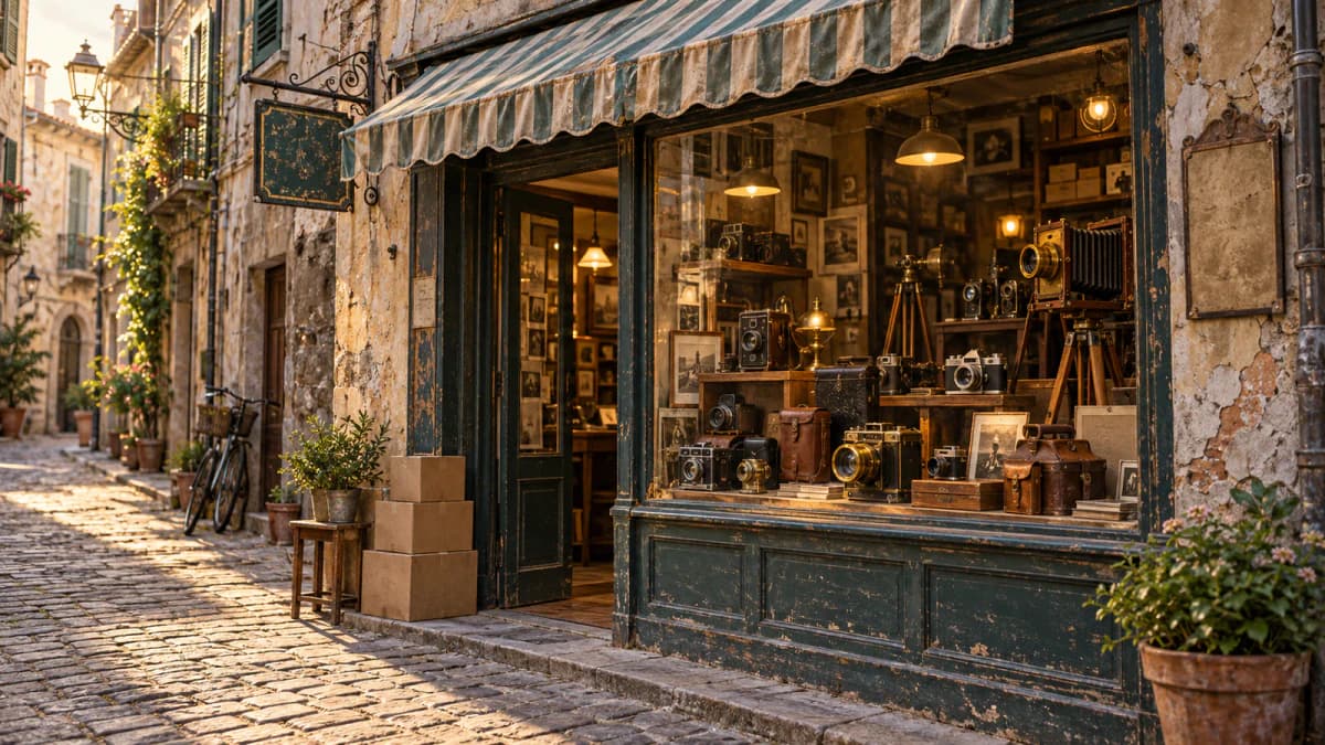 Old Camera Shop on a Narrow Street jigsaw puzzle preview