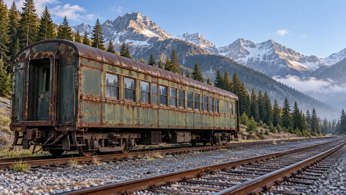 Old Railcar in a Mountain Yard jigsaw puzzle preview