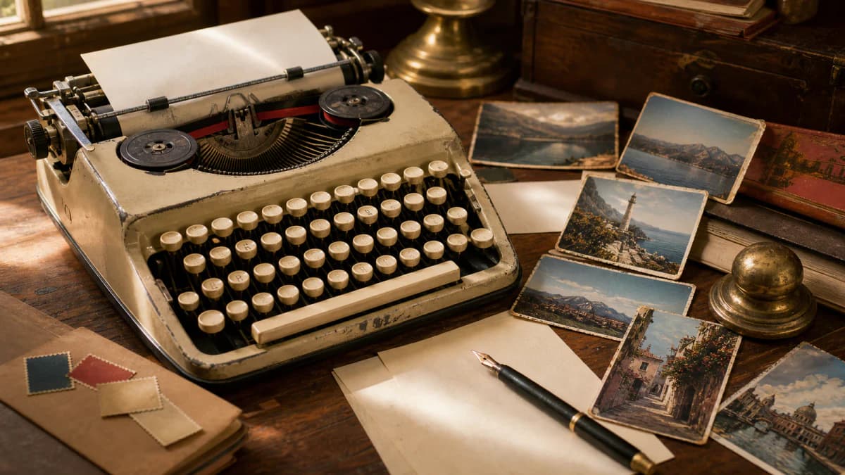 Old Typewriter and Postcards jigsaw puzzle preview