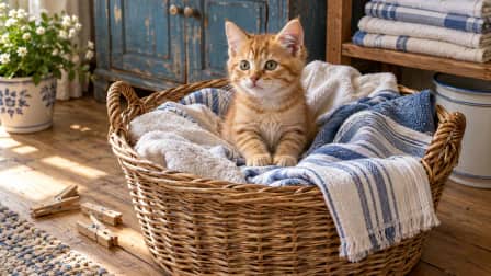 Orange Kitten in a Laundry Basket jigsaw puzzle