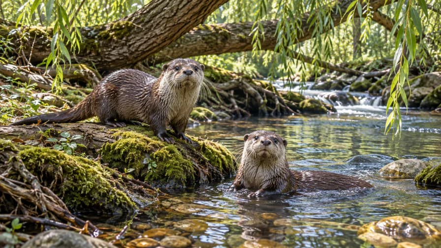 Otters beside a Fallen Willow jigsaw puzzle preview