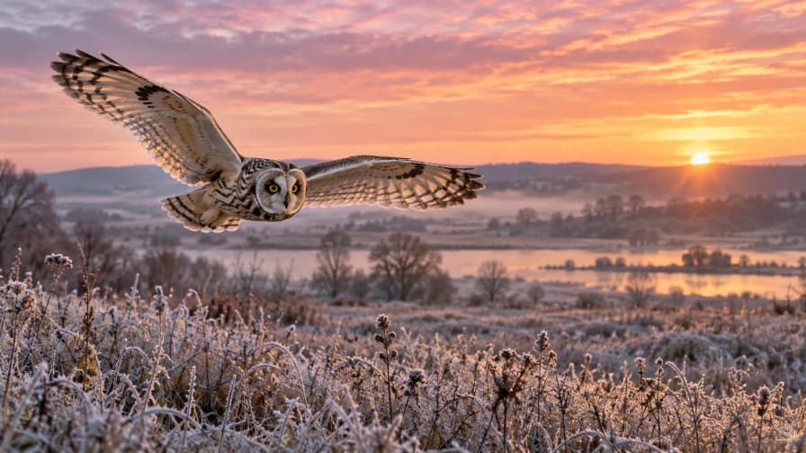 Owl Flying over a Frosty Meadow jigsaw puzzle preview