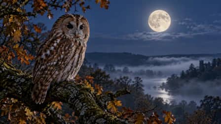 Owl on a Gnarled Branch under the Moon jigsaw puzzle