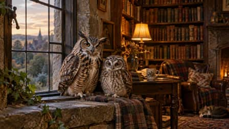 Owls in a Library Window jigsaw puzzle