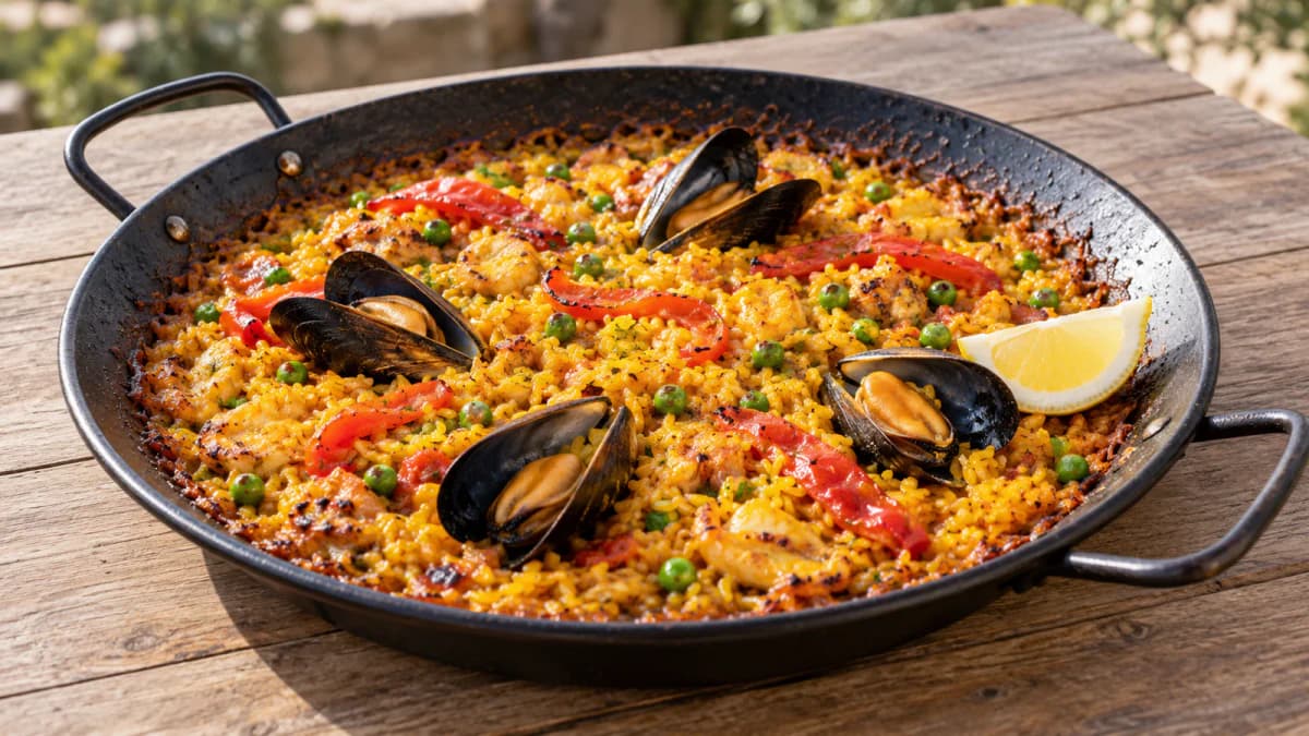 Paella with Mussels in a Black Pan jigsaw puzzle preview