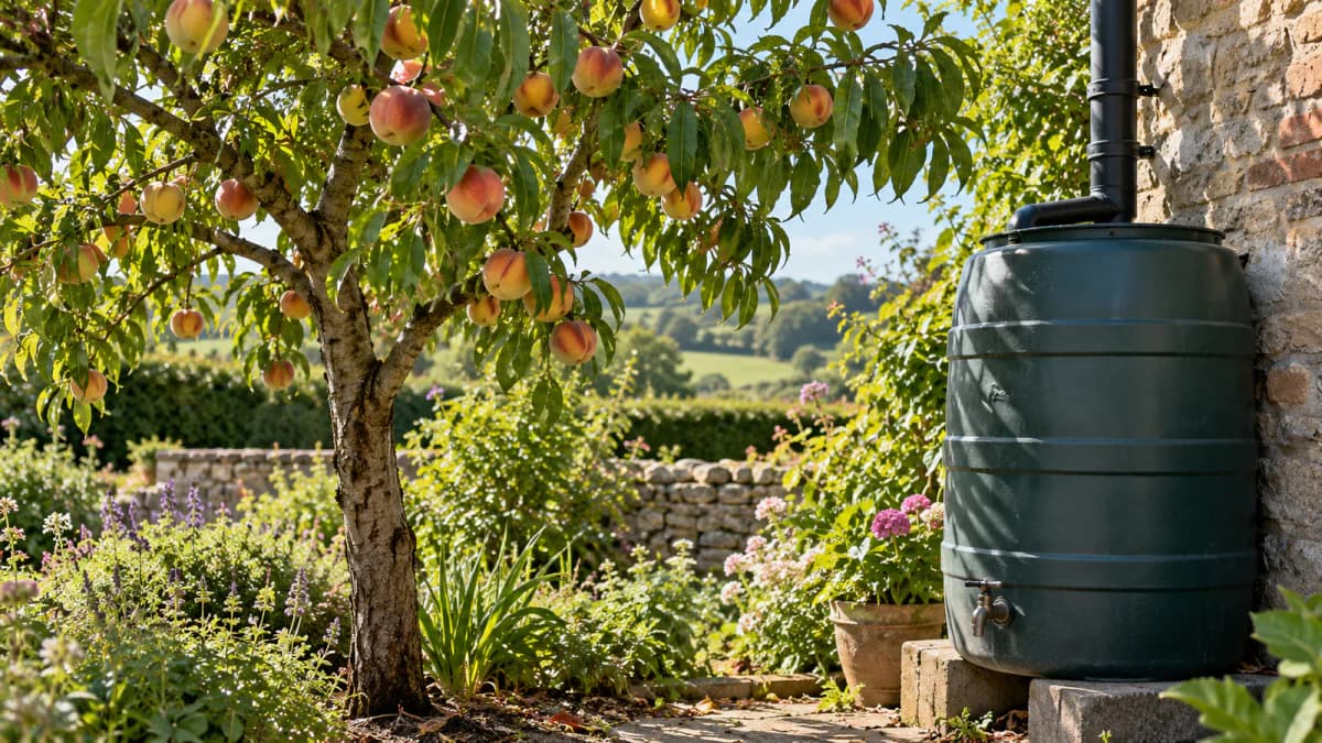 Peach Tree beside a Water Butt jigsaw puzzle preview