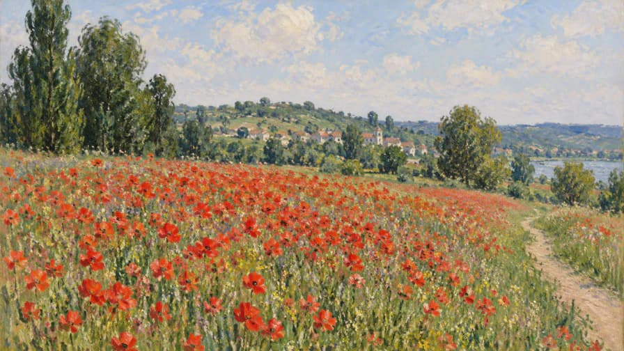 Inspired by Poppy Field by Monet jigsaw puzzle preview