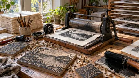 Printmaking Press with Linocut Blocks jigsaw puzzle