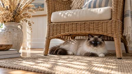 Ragdoll Cat beneath a Wicker Chair jigsaw puzzle